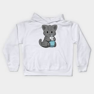 Black Stripped Cat Bubble Tea Kids Hoodie